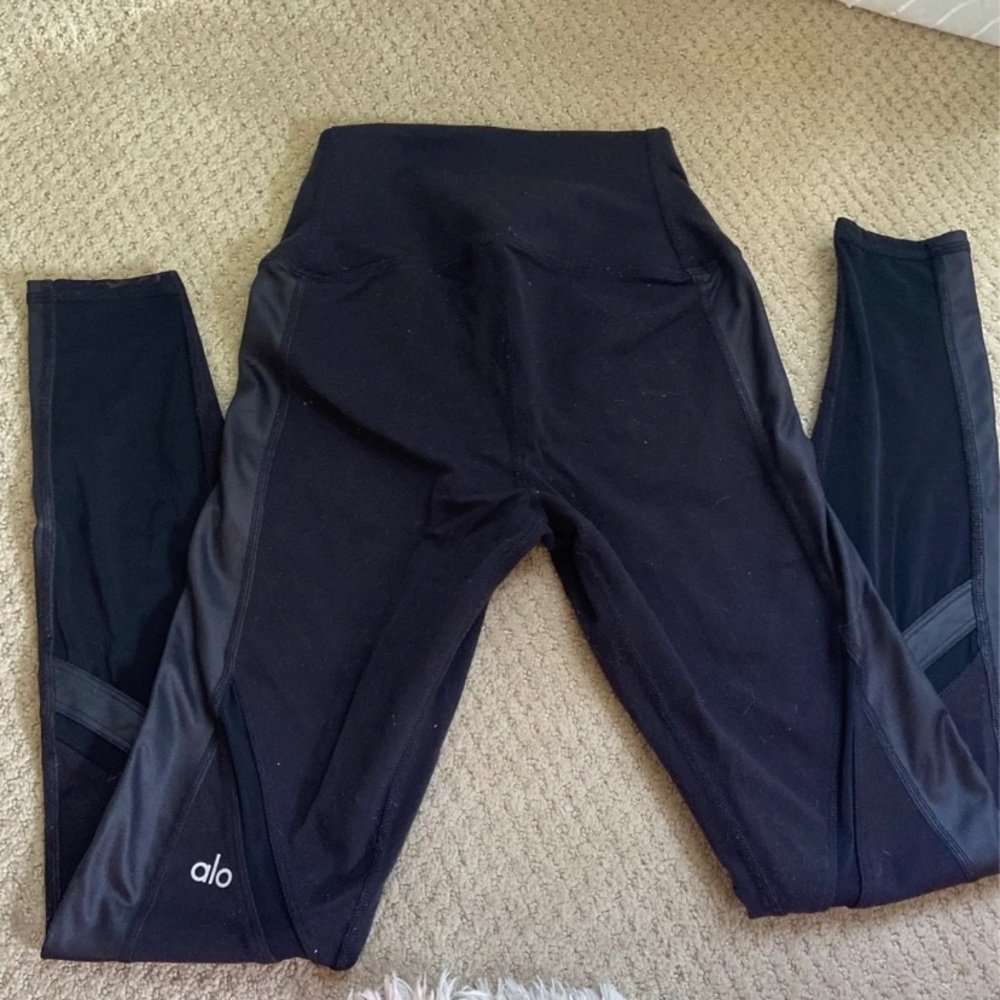 Alo Yoga Black Leggings with sheer accents